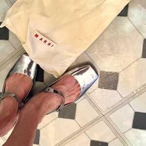 Marni silver patent slingback slip-ons